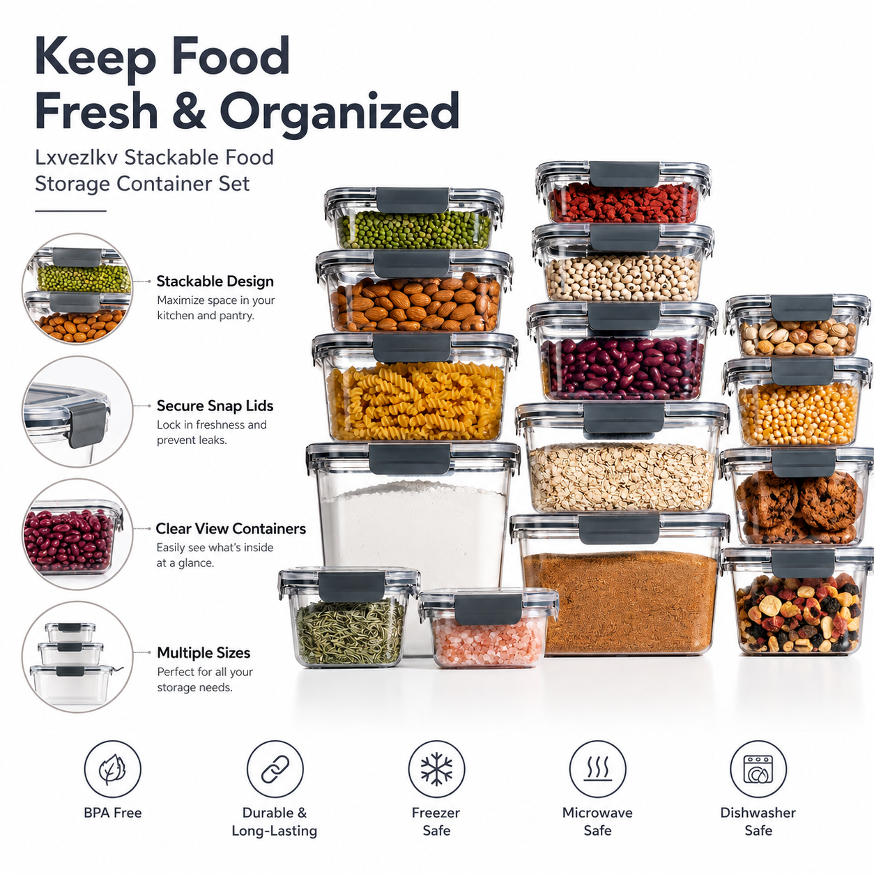 Lxvezlkv Stackable Food Storage Container Set