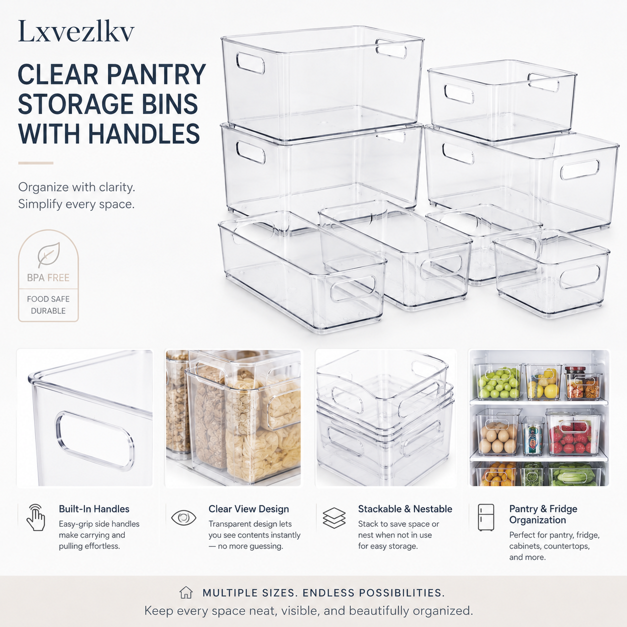 Lxvezlkv Clear Pantry Storage Bins with Handles
