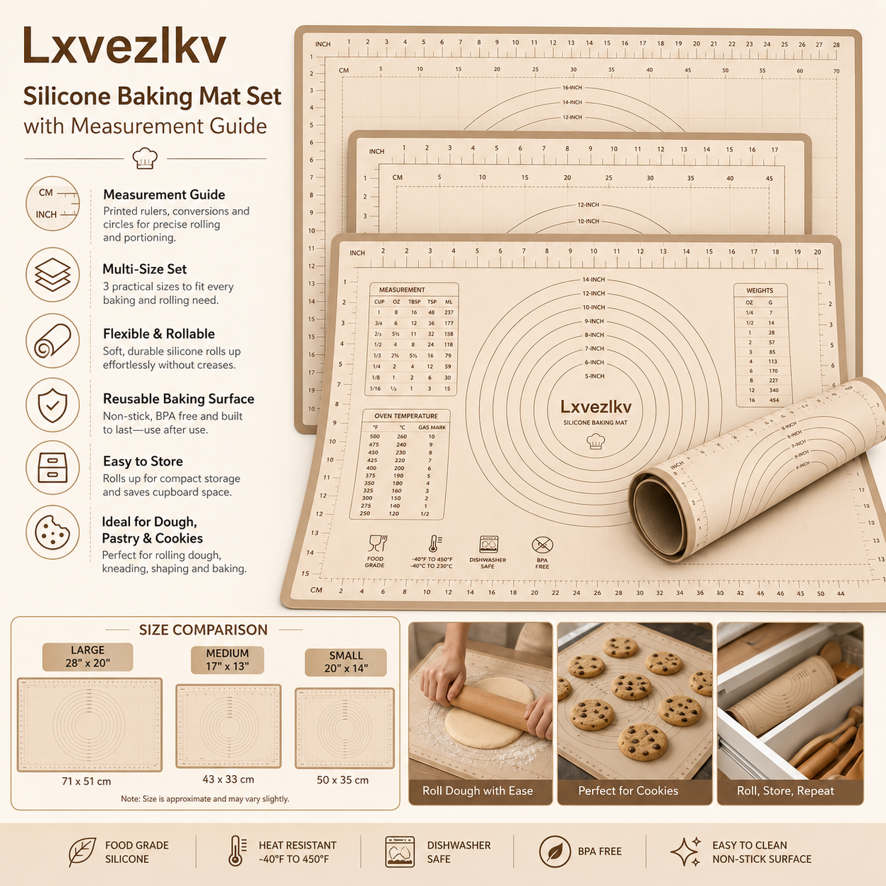 Lxvezlkv Silicone Baking Mat Set with Measurement Guide