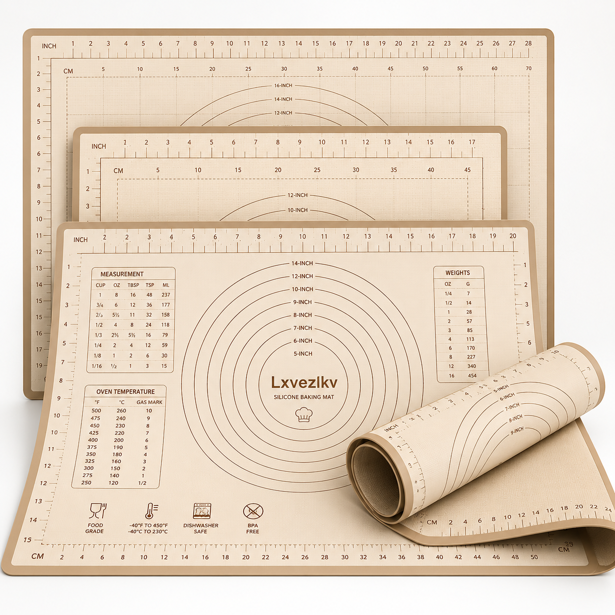 Lxvezlkv Silicone Baking Mat Set with Measurement Guide