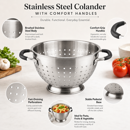 Lxvezlkv Stainless Steel Colander with Comfort Handles