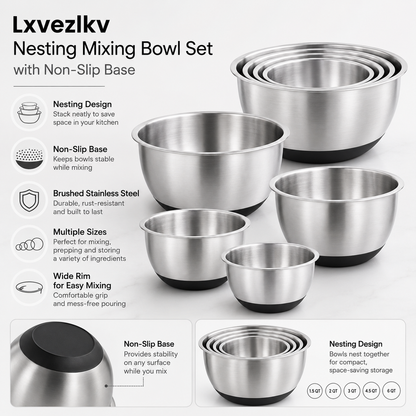 Lxvezlkv Nesting Mixing Bowl Set with Non-Slip Base