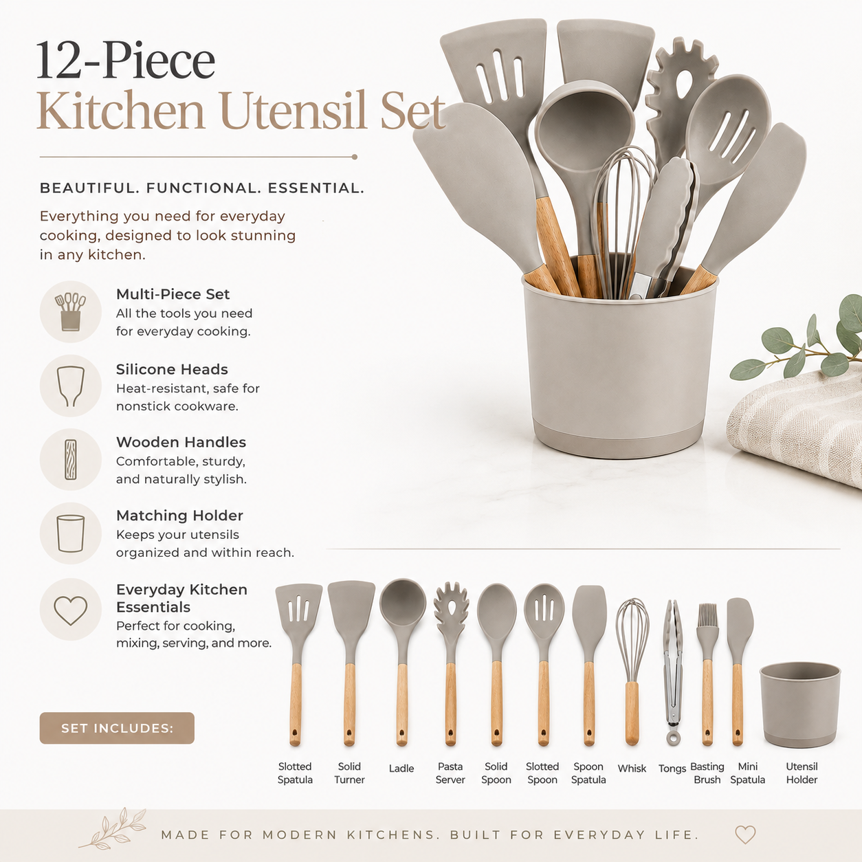 Lxvezlkv Silicone Cooking Utensil Set with Holder